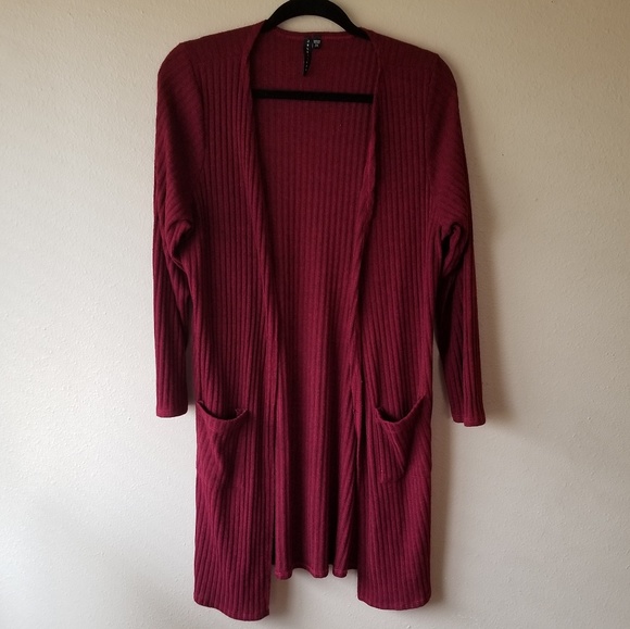 Obsession Sweaters - Obsession | Burgundy Open Duster Cardigan